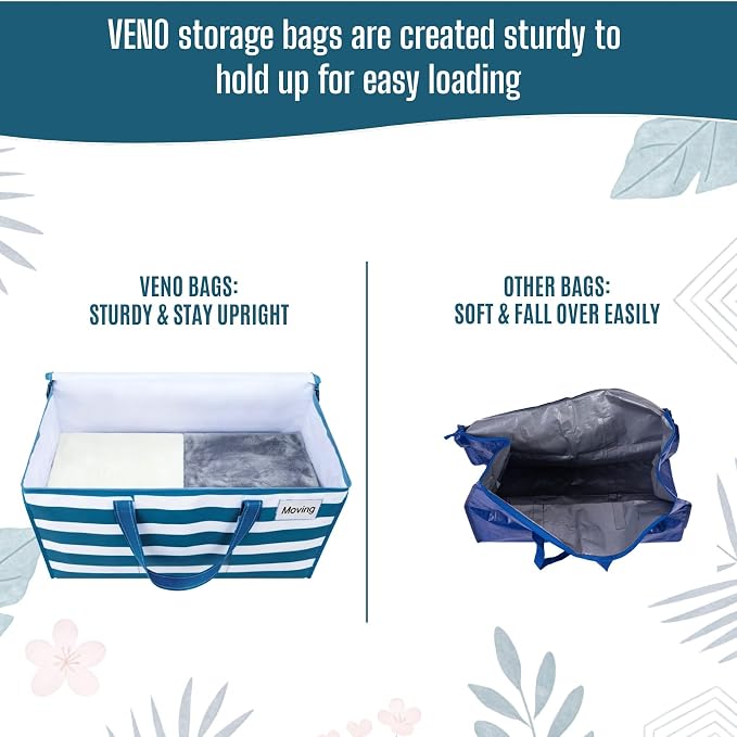 VENO Moving Bags, Wide Open Top, Classic Navy Stripe, 10 Pack | Moving boxes - Image 6