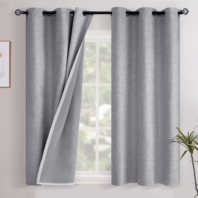 YoungsTex Grey Linen Blackout Curtains 54 Inch Length by YoungsTex