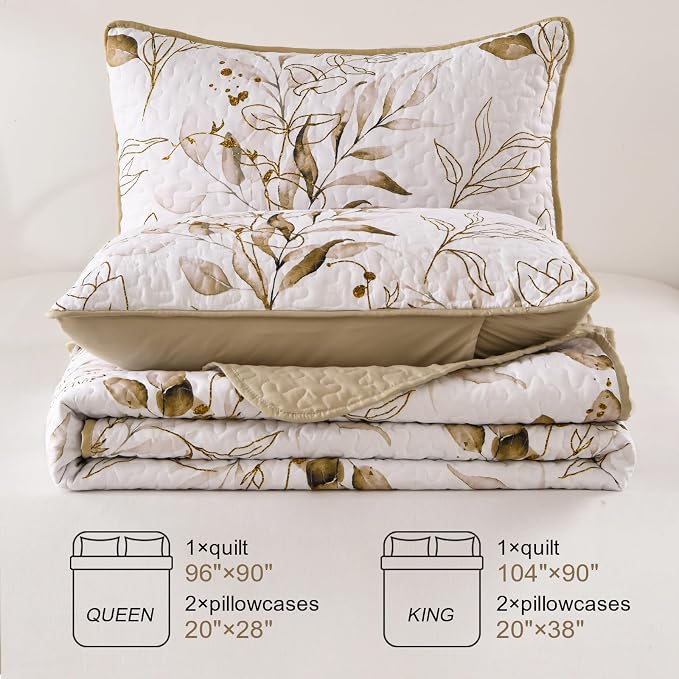 Anibedding Brown Quilt Set King, Fall Botanical Bedspread Bedding Set | Soft - Image 7