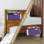 Checkerboard Black Purple Plaid Print Bedside Caddy Storage Bag Bedside - Image 7