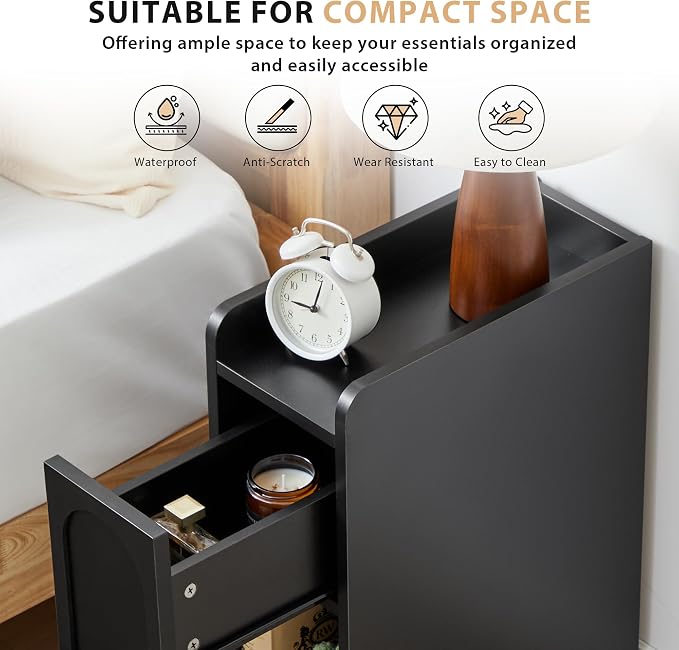 Narrow Nightstands Set of 2, Slim Bedside Tables - Image 3