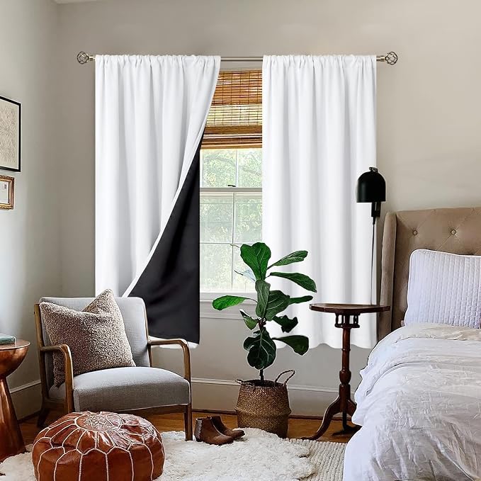 BGment White Blackout Curtains for Bedroom 63 Inch Long 2 Panels | Thermal - Image 9