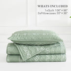 Sage Green King Size Quilt Set, 3 Pieces Boho Striped Bedspread | Soft - Image 8