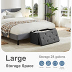 DUMOS 30 Inch Foldable Storage Ottoman Bench, Linen Fabric Hidden Storage Chest - Image 4