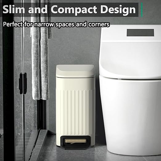 Small Bathroom Trash Can with Lid Soft Close-6L/1.6 Gal Slim Step Garbage - Image 2
