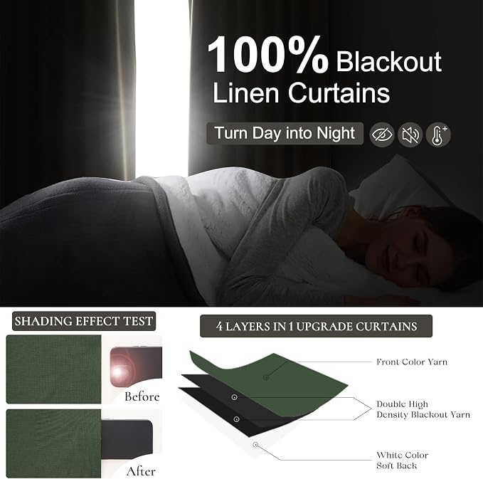 Olive Green Blackout Curtains & Drapes, Dining Room Boho Curtains 96 Inches - Image 3