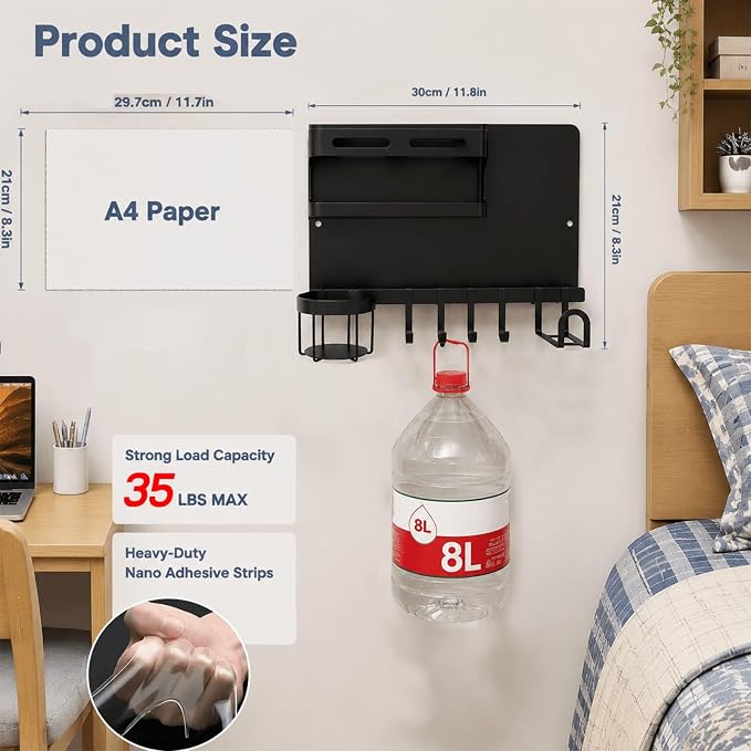 Metal Bedside Wall Shelf, 【No Drill】 Wall Organizer - Image 2