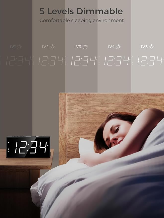 Digital Alarm Clocks for Bedrooms, Dual Alarms, 7.5-Inch Large Display | Big - Image 4
