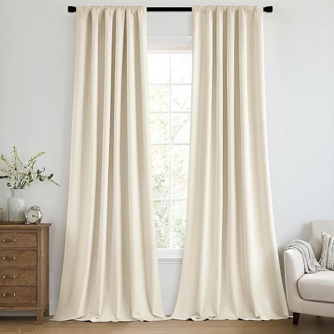MIULEE 100% Blackout Back Tab Pleat Linen Curtains 50" Wx84 L, Light Cream | 2 by MIULEE
