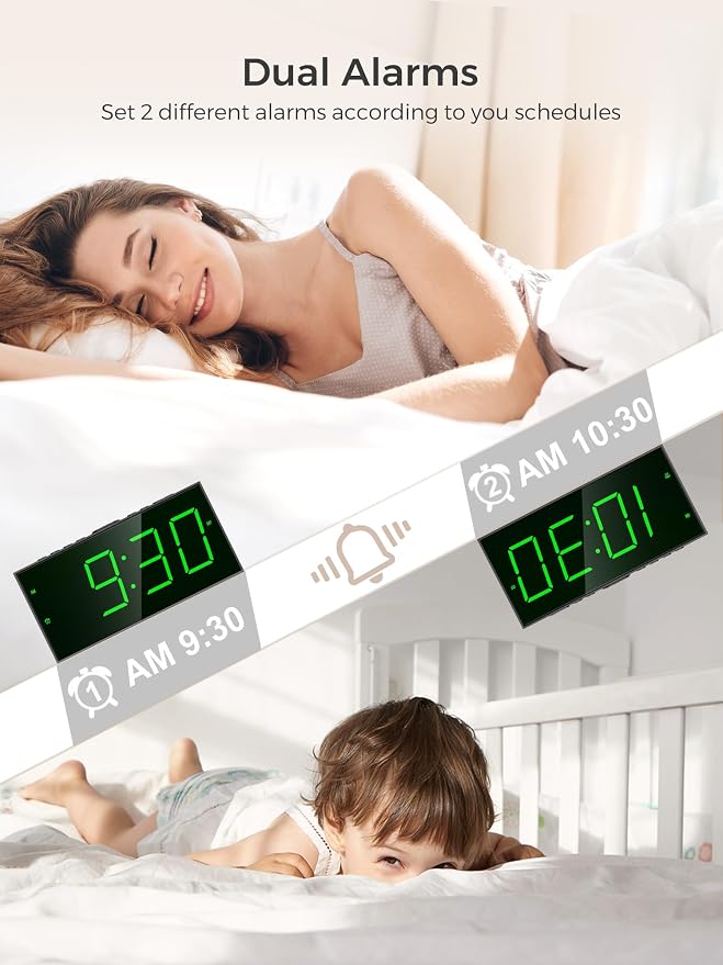 Digital Alarm Clock for Bedroom, Large Big Numbers Display Dual Alarms | - Image 5