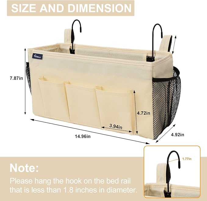 Surblue Bedside Organizer with Hook Bedside Caddy Hanging Storage Bag with - Image 6