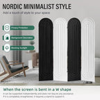 Wood Room Divider and Folding Privacy Screen 4 Panel White Black | Arched Room - Image 3