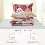 Dinjoy Boho Quilt Set King Size, Patchwork Floral Bedspreads, Romantic Red | - Image 10