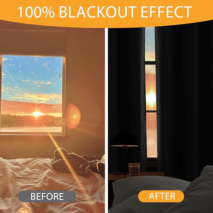 RYB HOME 100% Blackout Black Curtains - Image 4