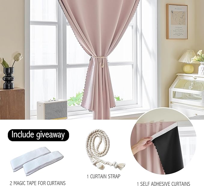 AJAZZ 100% Blackout Self Adhesive Curtains Small Window Short Temporary Black - Image 2