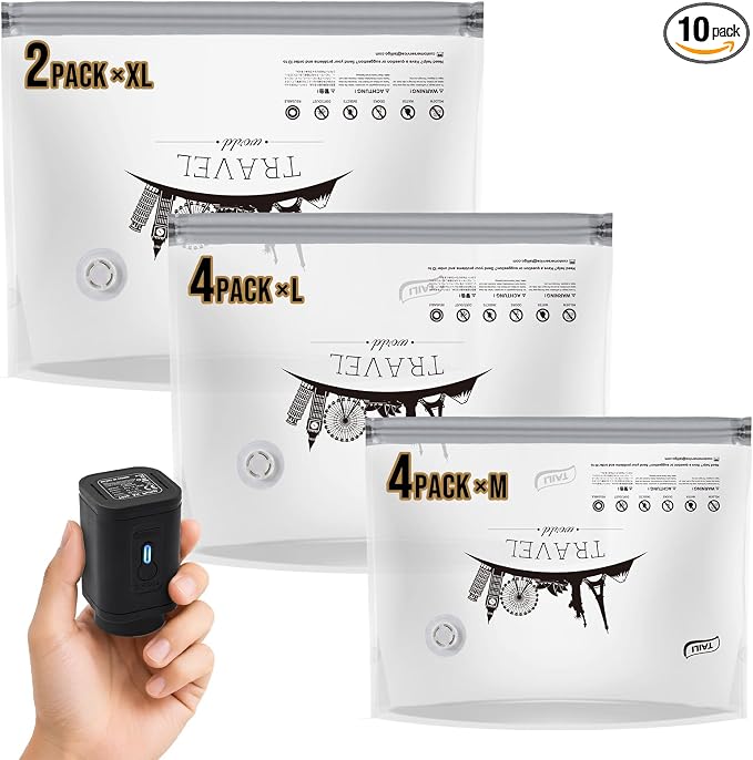 TAILI Vacuum Storage Bags with Rechargeable Pump, 10 Combo | Vacuum Seal Bags by TAILI
