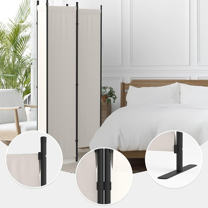 Room Divider, 4 Panel Folding Screen, 88” Portable Separating 3 Feet | - Image 2