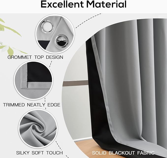 Yakamok Light Grey Blackout Curtains 90 inches Long - Image 4