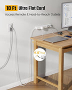 10Ft Extension Cord with Multiple Outlets, SUPERDANNY Flat Plug Surge Protector - Image 2