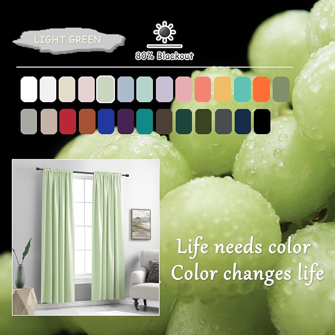 Light Green 80 Inch Length Room Darkening Curtain Panels/Drapes - Image 5