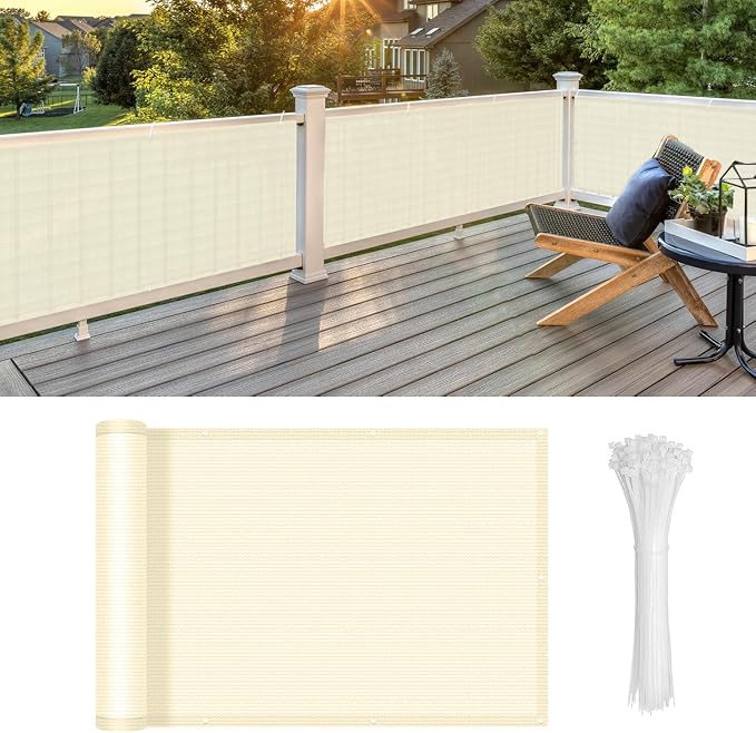 LOVE STORY Custom Size 3' x 33' Balcony Privacy Screen Cover, Butter Cream | by LOVESTORY