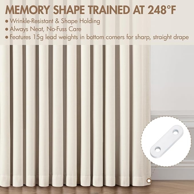 MIULEE Pinch Pleated 100% Blackout Curtains 40"x100" Long Birch 4 Panel Set | - Image 5