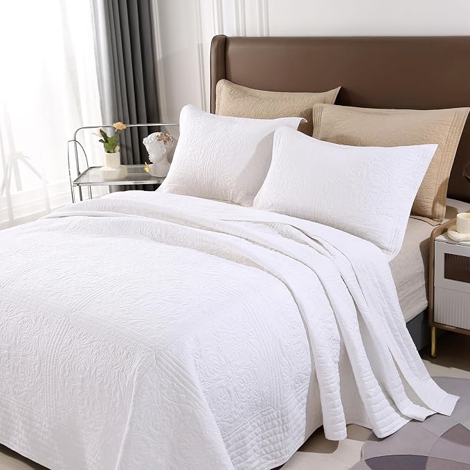 ROOMLIFE Quilt Set Full Size 3D Floral Embroidery Pattern 3-Piece Cotton by ROOMLIFE