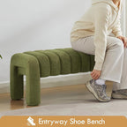63" Boucle Bed Bench, Cute Upholstered Channel Tufted Bench - Image 7