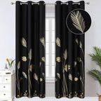 Palm Tree Leaf and Wheat Blackout Curtains Thermal Insulated Gold Print Light by ESTELARTEXTILER