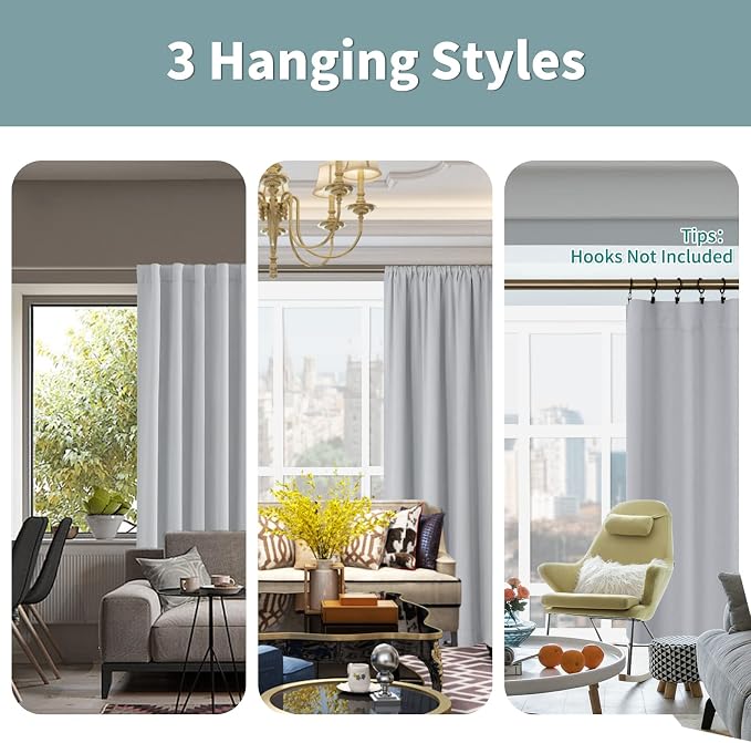 BGment Light Grey 100% Blackout Curtains 63 Inches Long - Image 3