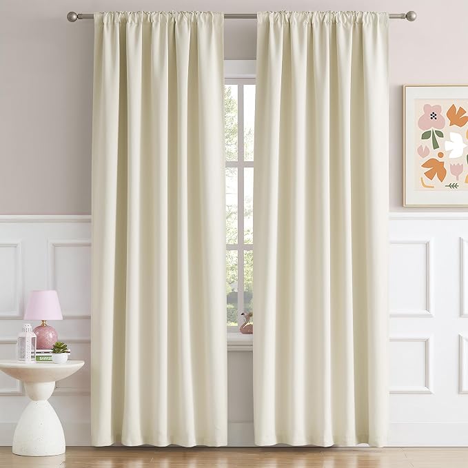 Back Tab Curtains 96 Inches Long Cream Beige - Image 2
