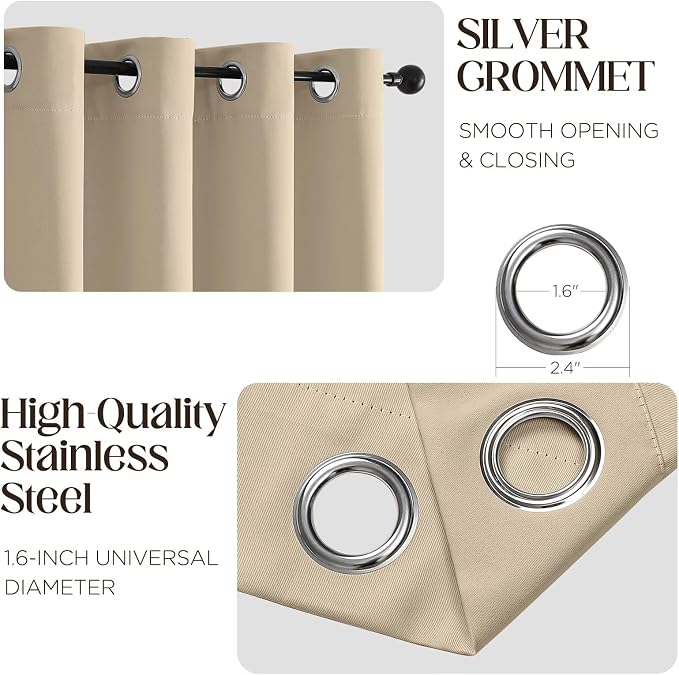 CUCRAF Custom Light Beige Blackout Curtains 1 Panel Set, Thermal Insulated - Image 2