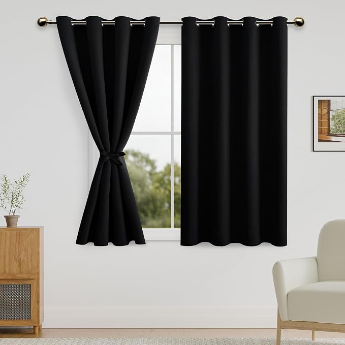 DWCN Black Blackout Short Curtains by DWCN