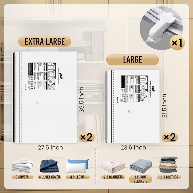 TAILI 4 Pack Vacuum Storage Bags, 2 Size Combo, Space Saver - Image 3