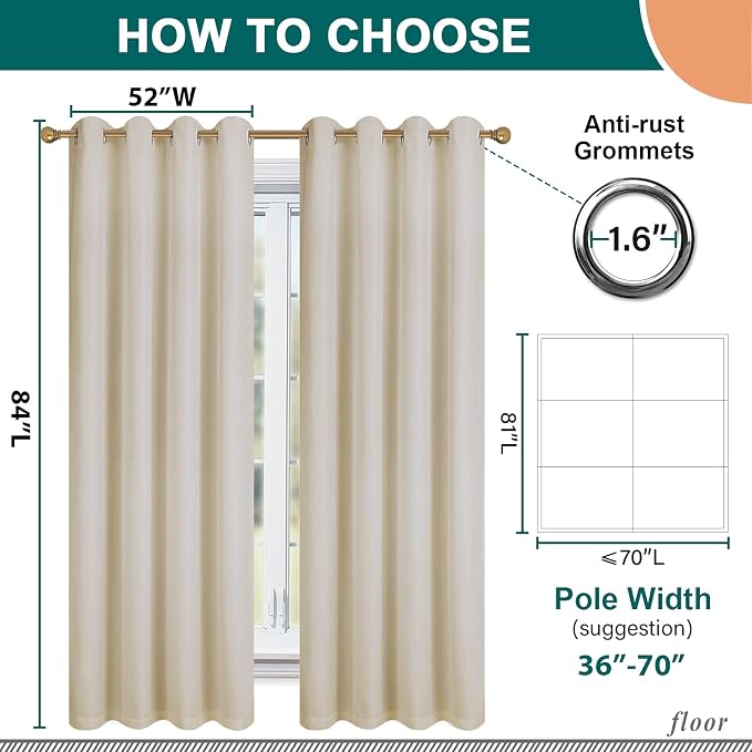 Diraysid 100% Blackout Curtains Light Beige Linen Curtains - Image 5