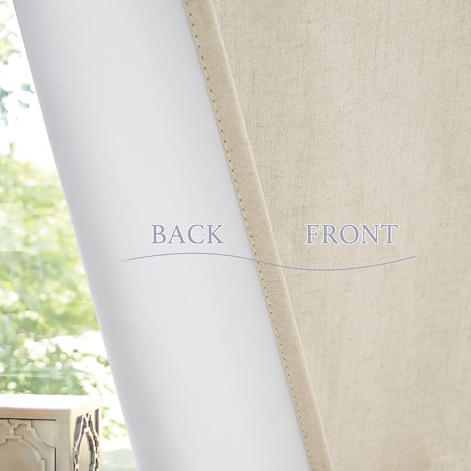 RYB HOME 100% Blackout Curtains Sidelight Window, Linen Textured | Linen - Image 7