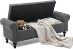 SOFTHION 58.1" Storage Bench for Bedroom, Linen Upholstered by SofthionDesign