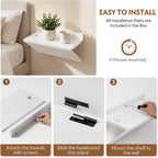 Floating Nightstand Set of 2 White Wood Bedside Table Wall Mounted | Z-Shape - Image 9