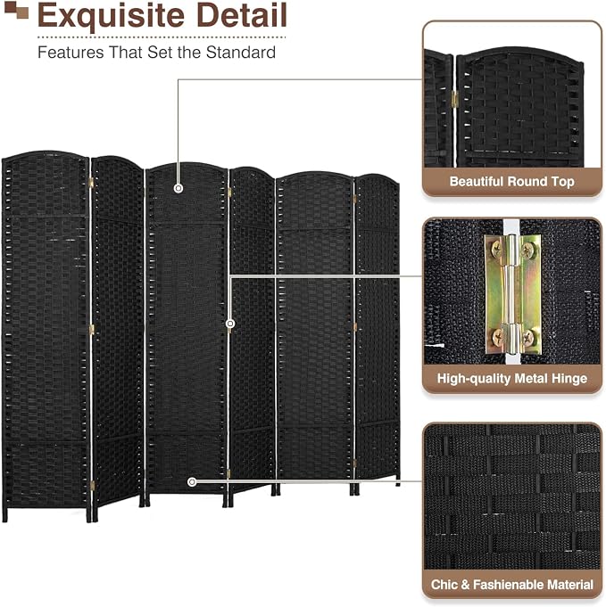 Room Divider 8 Panel 5.6 FT Tall Privacy Screen Waterproof Wood Frame Partition - Image 3