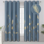 Stone Blue Blackout Curtains for Bedroom, Room Darkening Gold Palm Tree Pattern by ESTELARTEXTILER