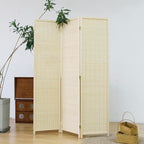 3 Panel Room Divider and Folding Panel Screen, Bamboo Panel Divider Screen - Image 5