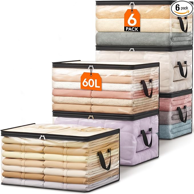 Lifewit 6 Pack Clear Clothes Storage Bags, 60L Plastic Blanket Vinyl Foldable by Lifewit