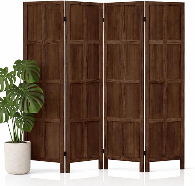 4 Panel Wood Room Divider and Folding Privacy Screen 67″, Freestanding Wall by Leesinwing