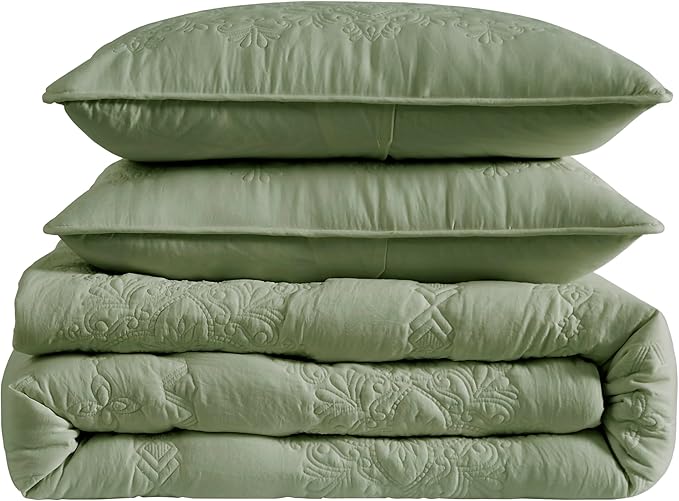 Boho Sage Green Quilt Queen Size Bedding Sets - Image 6