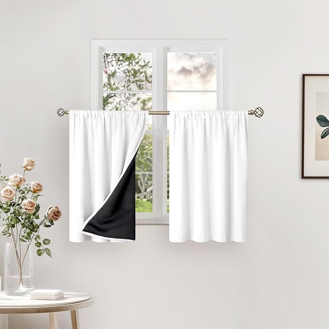 BGment White Blackout Curtains for Small Window 30 Inch Long 2 Panels | Thermal by BGment
