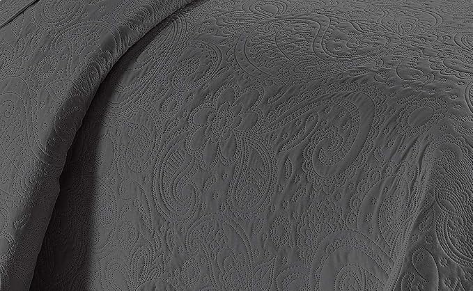Linen Plus Embossed Coverlet Bedspread Set Oversized Solid Charcoal - Image 2