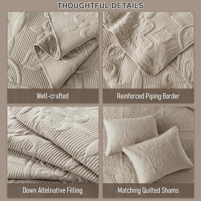 B2EVER Beige Damask Quilt Twin Size Bedding Sets - Image 6