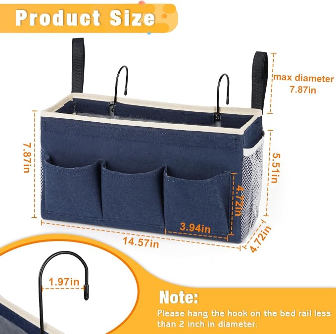 Lilithye Bedside Caddy, Bedside Storage Bag Hanging Organizer - Image 3