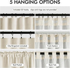 MIULEE 100% Blackout Back Tab Pleat Linen Curtains 50" Wx84 L, Light Cream | 2 - Image 6