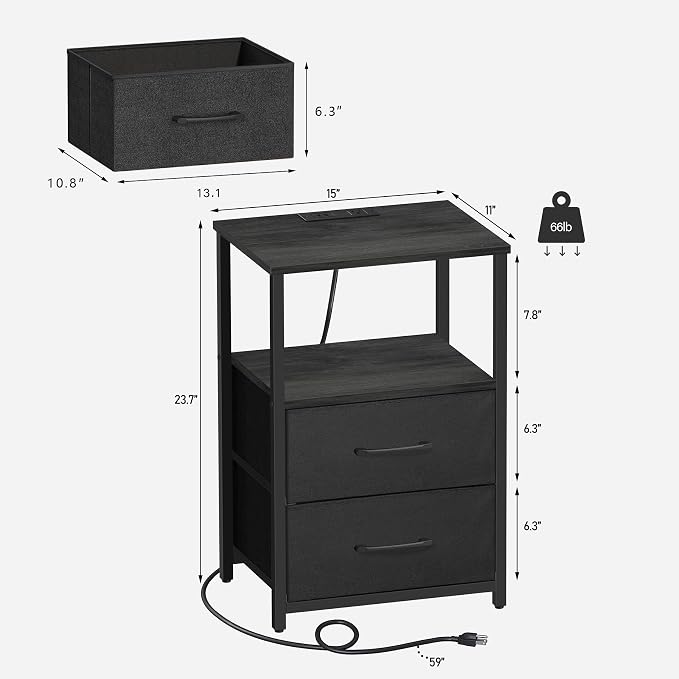 TUTOTAK Nightstands Set of 2, LED End Table - Image 3